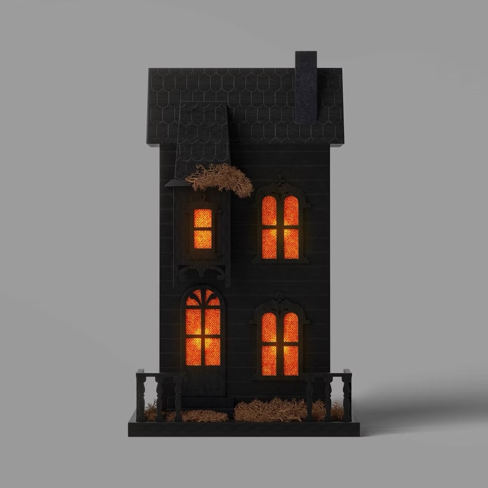 Small Halloween Haunted House with Moss Figurine Black - Threshold